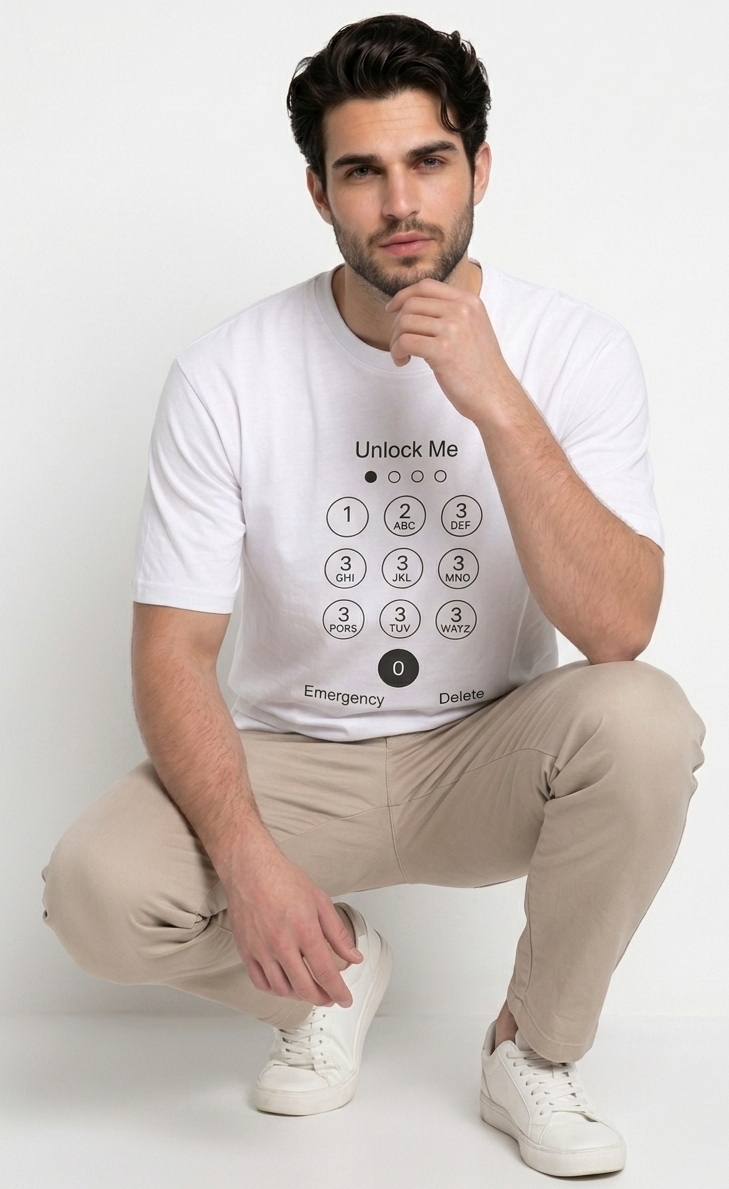 Unlock Me" Classic Passcode Graphic Crew Neck T-Shirt