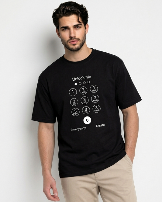 Unlock Me" Classic Passcode Graphic Crew Neck T-Shirt