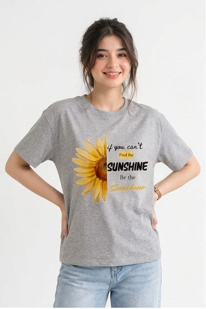 Be The Sunshine" Sunflower Graphic Cotton T-Shirt