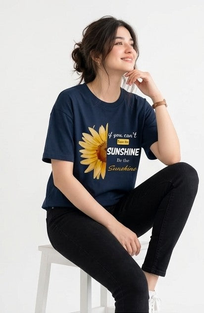 Be The Sunshine" Sunflower Graphic Cotton T-Shirt
