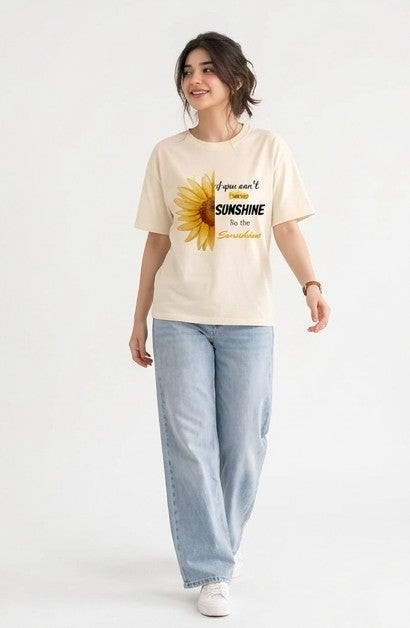 Be The Sunshine" Sunflower Graphic Cotton T-Shirt