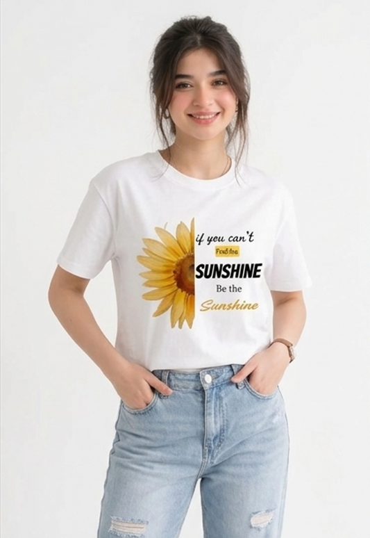 Be The Sunshine" Sunflower Graphic Cotton T-Shirt